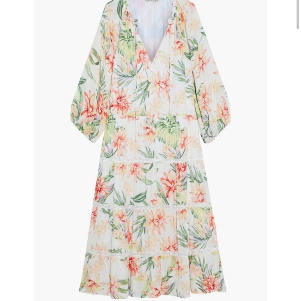 NWT Alice + Olivia Layla Floral Crochet Lace Trimmed Tiered MIDI Dress - Picture 2 of 11